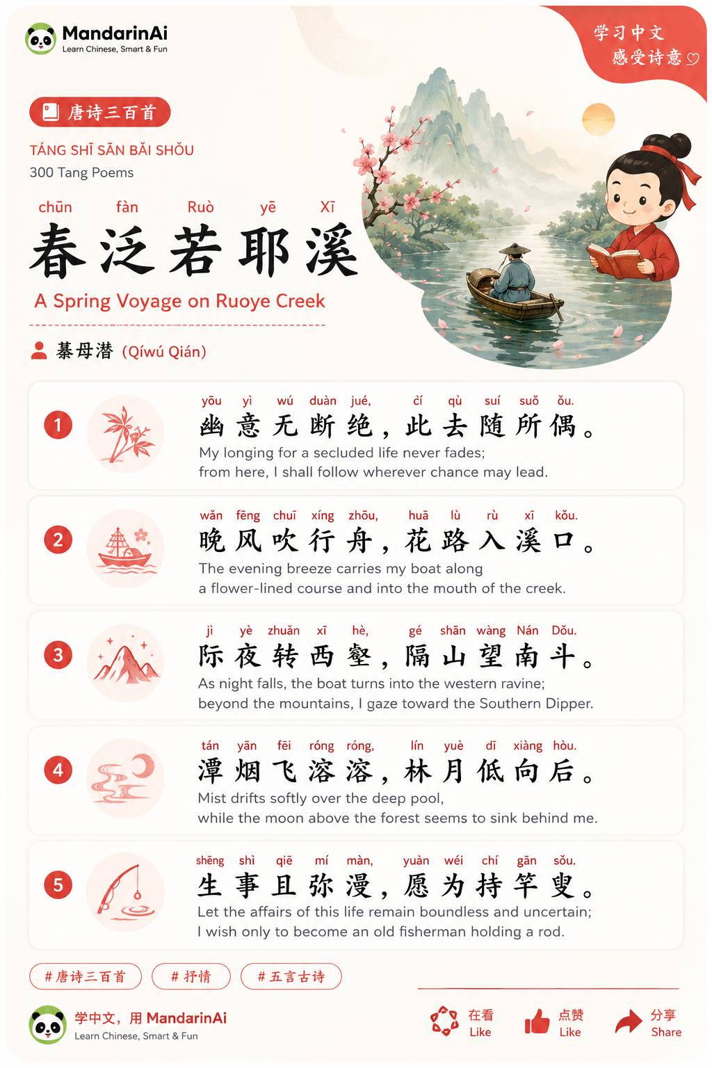 chūn fàn Ruòyē Xī春泛若耶溪A Spring Voyage on Ruoye Creek