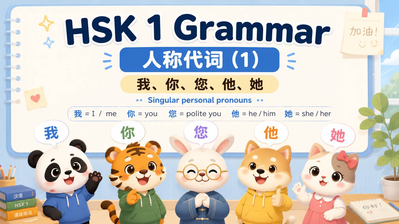 人称代词（1)：我、你、您、他、她