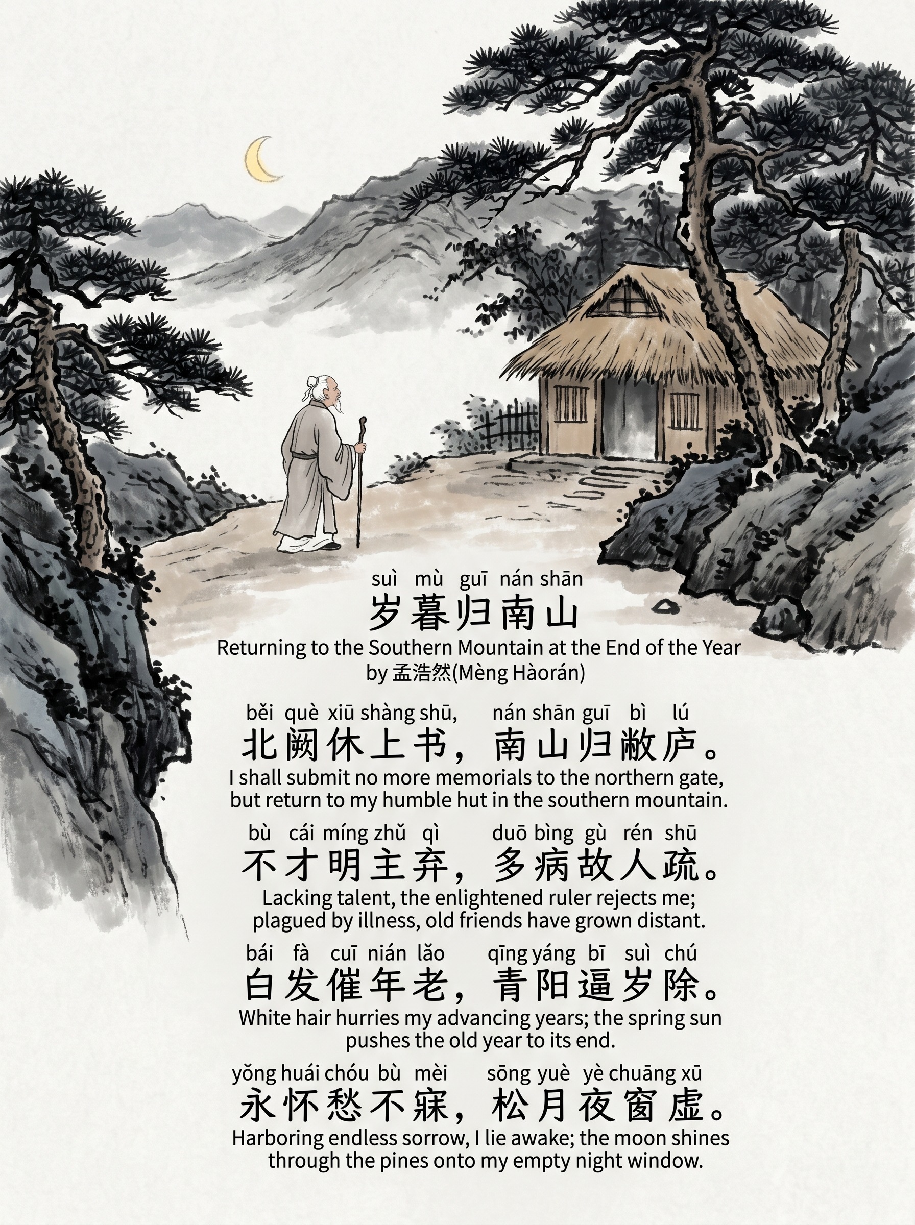 suì mù guī nán shān 岁暮归南山 Returning to the Southern Mountain at the End of the Year