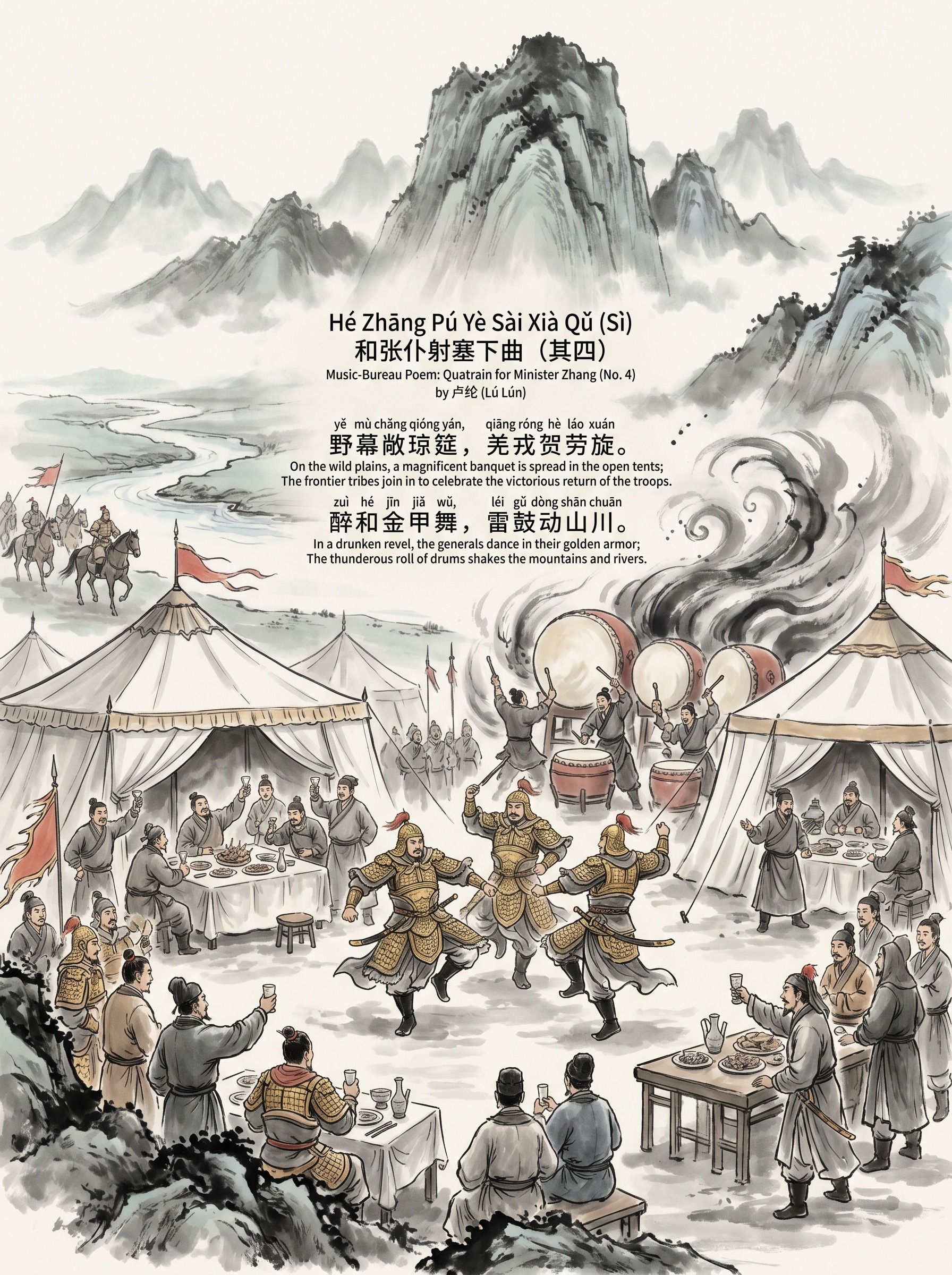 Hé Zhāng Pú Yè Sài Xià Qǔ (Sì)和张仆射塞下曲（其四）Music-Bureau Poem: Quatrain for Minister Zhang (No. 4)