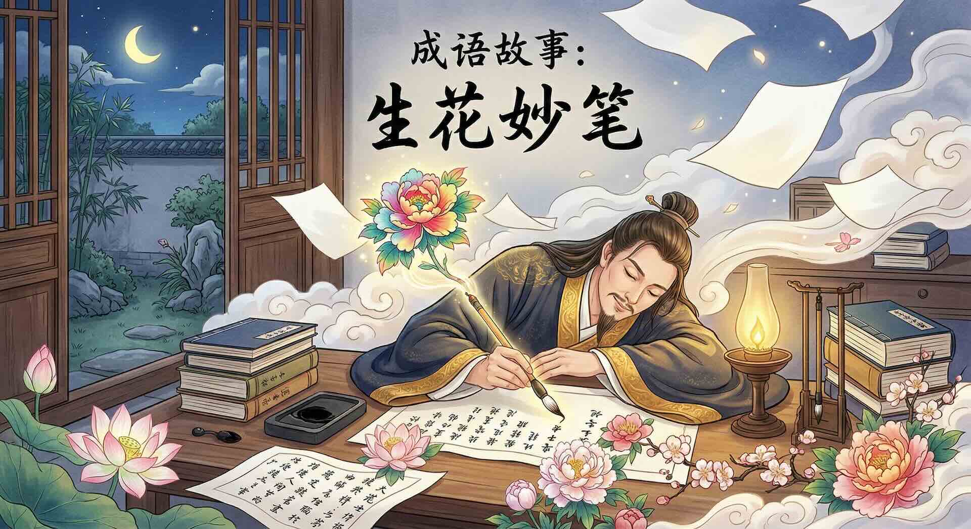 Illustration for article: 成语故事：生花妙笔Idiom Story: A Gifted Pen