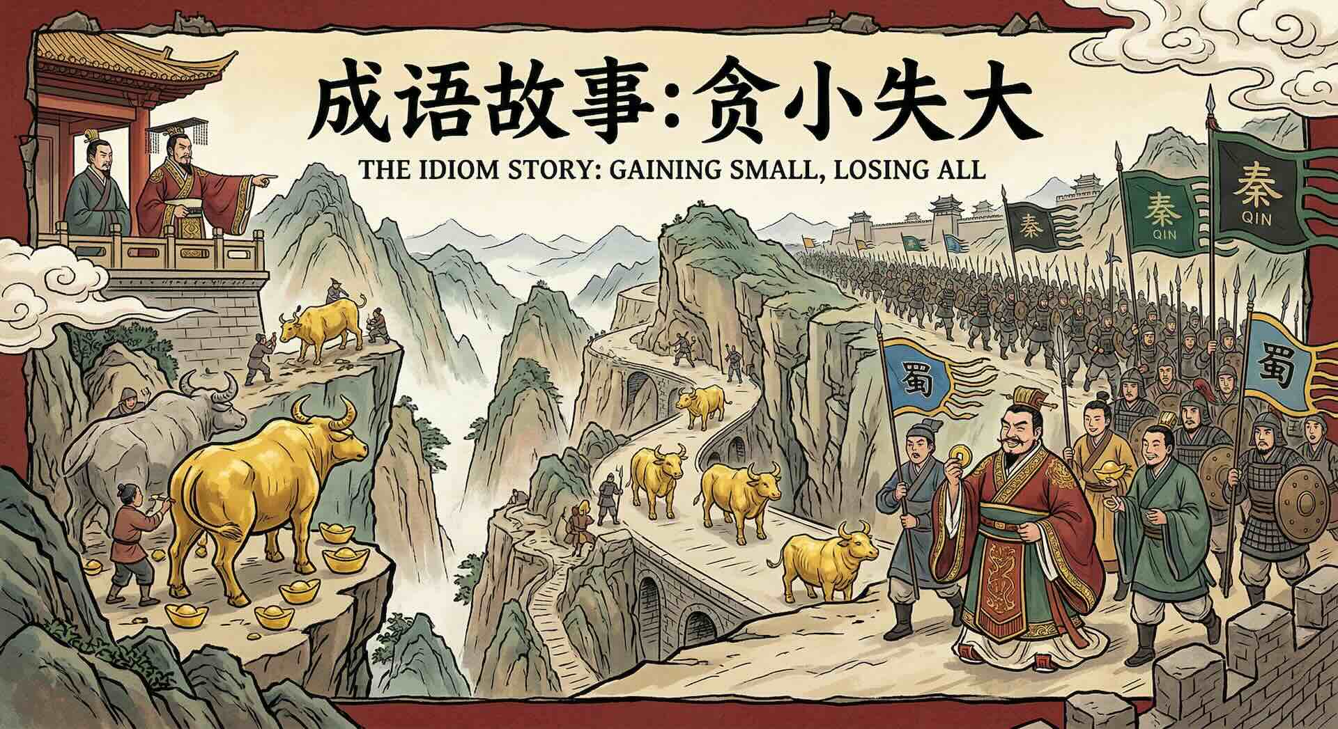 Illustration for article: 成语故事：贪小失大Idiom Story: Gaining small, losing all